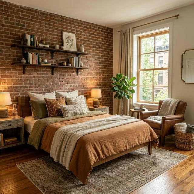 Cozy room with exposed brick wall